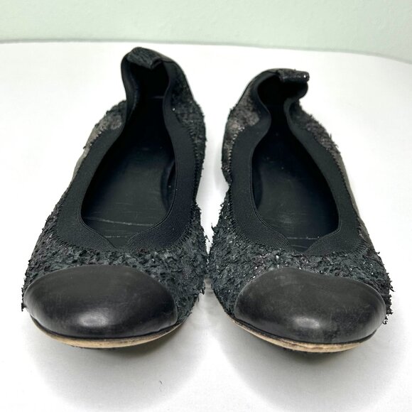Chanel Stretch Spirit Cap Toe Flats in Dark Silver Size 8 38 - Picture 3 of 11